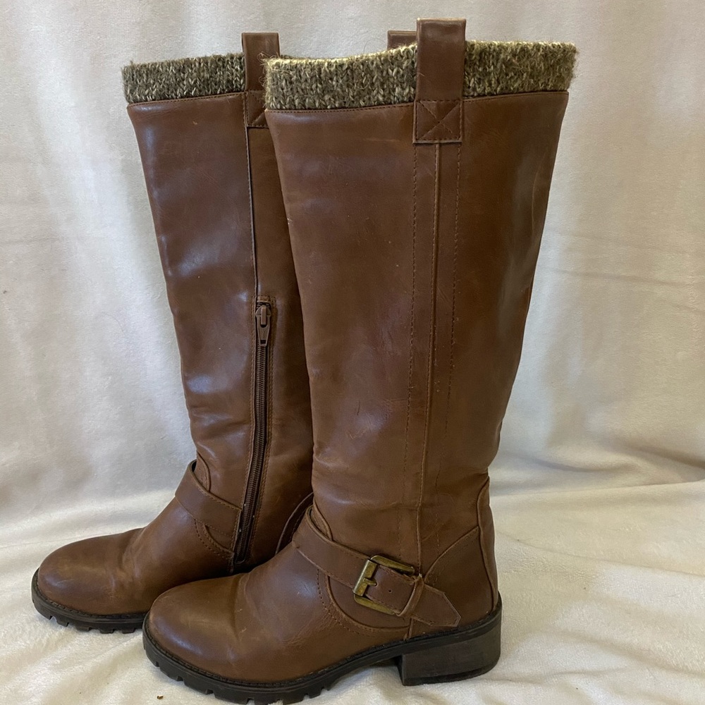 Brown calf height boots